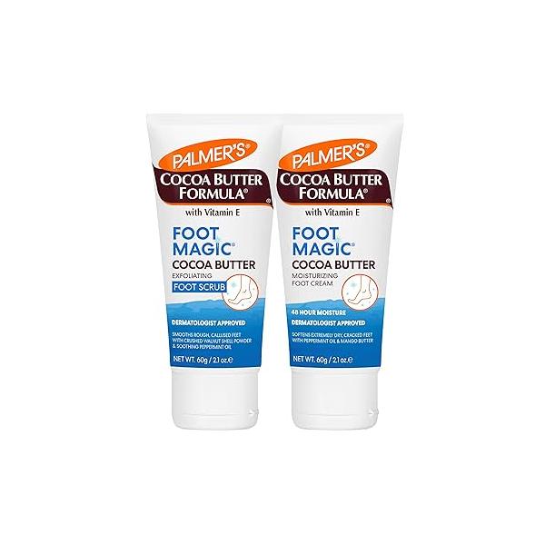 Palmer's Cocoa Butter Formula Foot Magic Bundle, Exfoliating Scrub and Moisturizing Cream for Dry, Cracked Heels (2 x 2.1 oz Tubes)