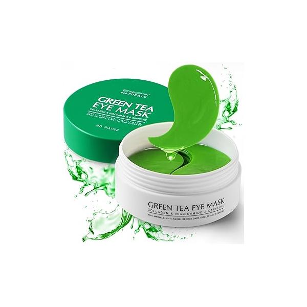 Under Eye Patches Dark Circles: 30 Pairs Collagen Masks for Wrinkles and Puffy Eyes - Green Tea Skin Care Gel Pads Bags/Fine Line Treatment Men Women