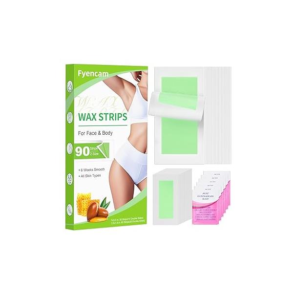 Wax Strips for Hair Removal, Waxing Kit Women Sensitive All Skin, Removal Face Body Armpit Legs and Bikini, 90 + 6 Calming Oil Wipes