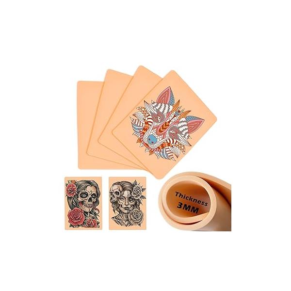Tattoo Practice Skin 4 pcs 3mm Thick Design for Realistic Beginners & Artists