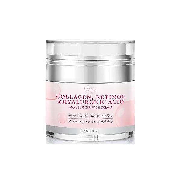 Face Moisturizer for Women Anti Aging: Wrinkle Cream with Retinol Collagen and Hyaluronic Acid Mature Aging Skin - Facial Older Over 50 60 1.7 fl. oz.