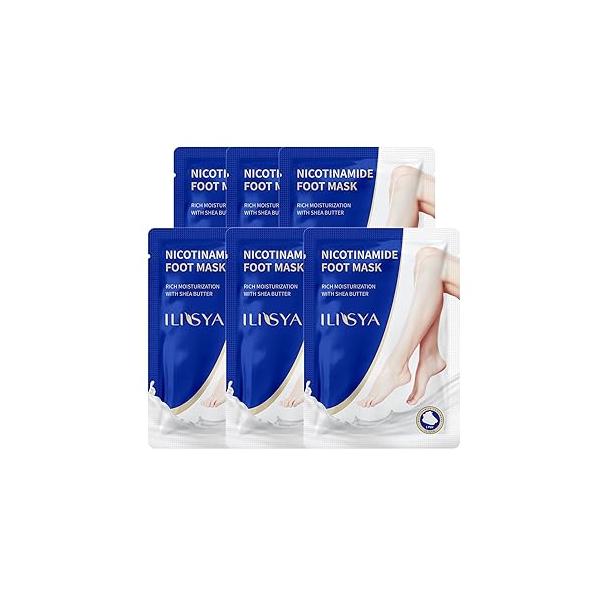 ROUSE Foot Mask Moisturizing 6 Pack Feet Spa Hydrating Socks Soft Dry Cracked Care - Nicotinamide + Shea Butter Goat Milk Women and Men