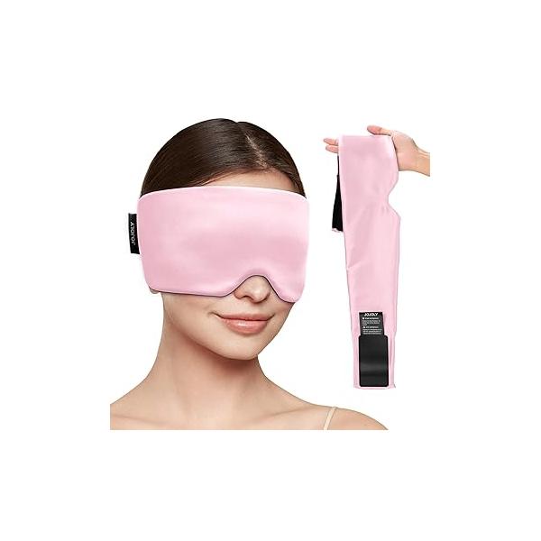 Ice Eye Mask for Puffy Eyes & Migraines - 360° Full Coverage Cooling Mask, Reuable Pack After Eyelid Surgery, Relief Fatigue Headache Dark Circles, 99% Light Blocking(Black