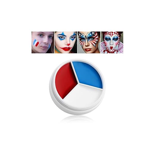 Red White Blue Face Paint DE'LANCI, Waterproof Halloween Makeup Special Effects Kit, Athena Body Professional, Joker Clown Corpse Bride for Skin