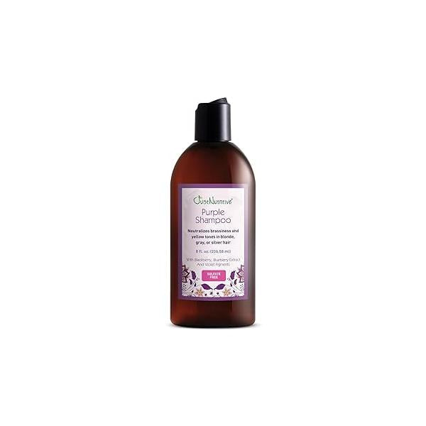 Just Nutritive Purple Toning Shampoo for Blonde, Gray, White, Silver, and Bleached Hair - Eliminate Brassiness, Boost Shine, Repairs, Hydrates, Sulfate-Free, Paraben-Free, Anti-Yellowing, 8 oz.