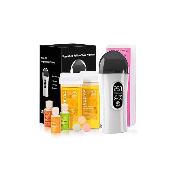 Digital Roll on Wax Kit, Roller Kit for Hair Removal, Waxing Women, At Home Removal Larger Areas of the Body, Sensitive Skin