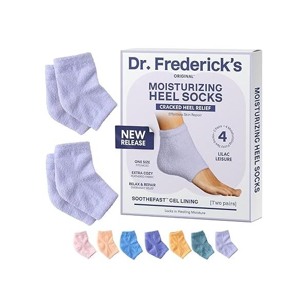 Dr. Frederick's Original Moisturizing Fuzzy Heel Socks - 2 Pairs Cozy Gel-Lined Sleep for Women & Men Soothes Dry, Cracked Feet Repair Lavender Luxury