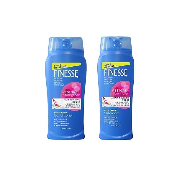 Finesse 13oz Moisturizing Texture Enhancing Restore + Strengthen Shampoo and Conditioner Set