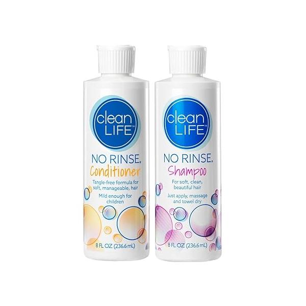 No-Rinse Shampoo and Conditioner Bundle - 8 fl oz per Bottle Leaves Hair Fresh, Clean Odor-Free