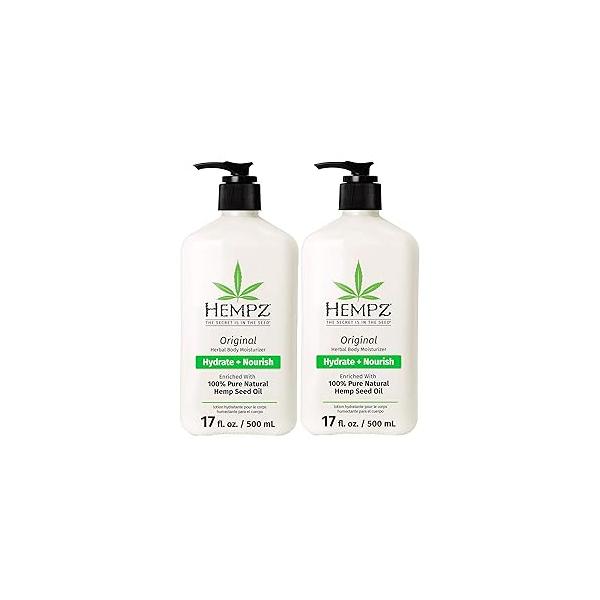 Hempz Original, Natural Hemp Seed Oil Body Moisturizer with Shea Butter & Ginseng, Pure Herbal Skin Lotion for Dryness, Nourishing Vegan Cream, Floral and Banana, 17 Fl Oz, 2 Pack