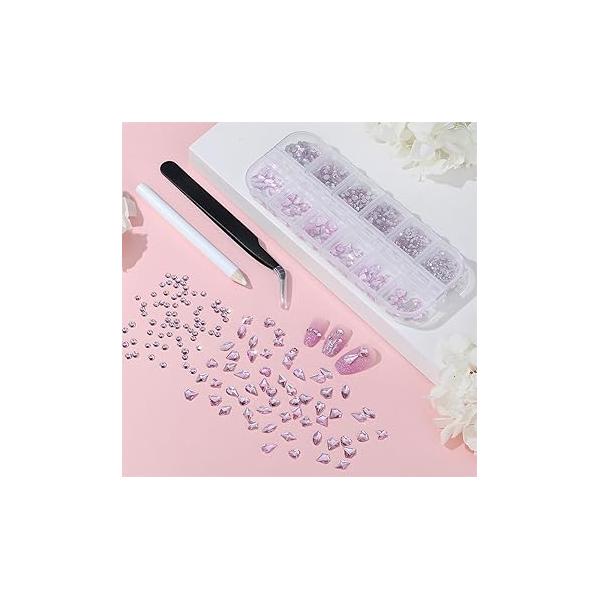 YATOJUZI Rhinestones for Nails kit Crystal Ab Gems Flatback Irregular Round Rhinestone with Pick Up Tweezers and Pen Nail Charms Jewels Art DIY Decor Face Body Makeup Party Concerts 1440pcs