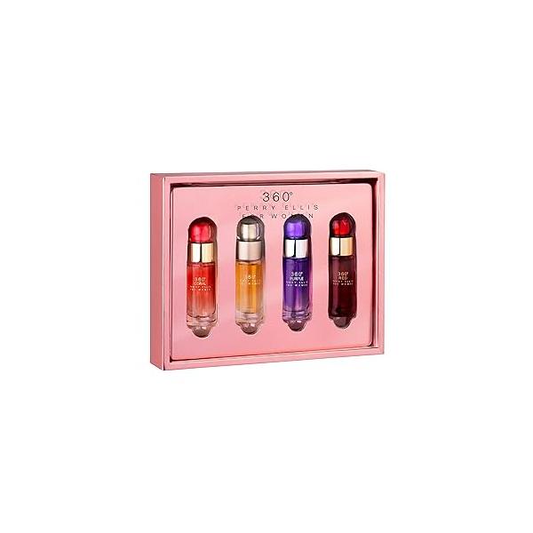 Perry Ellis 360° Women mini gift set - 4-pack of .25 fl oz EDP travel sprays (360° Women, Coral, Purple, Red)