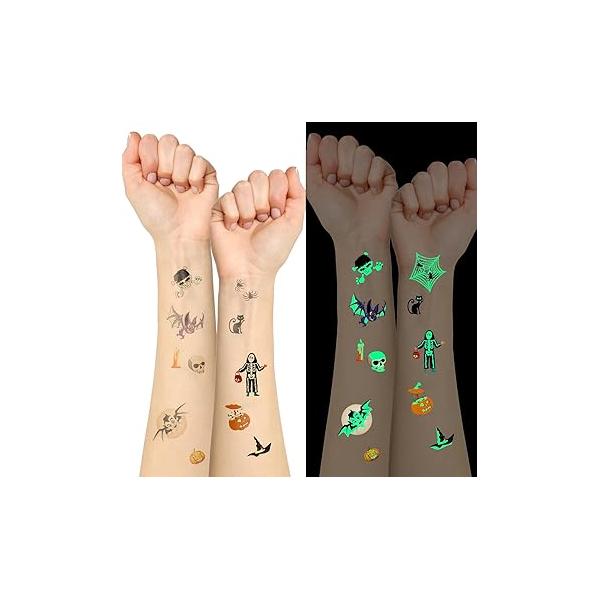 Luminous Halloween Temporary Tattoos - 10 Sheets Glow in the Dark Bulk Prizes for Treat or Trick Party Favor Goody Bag Stuffers