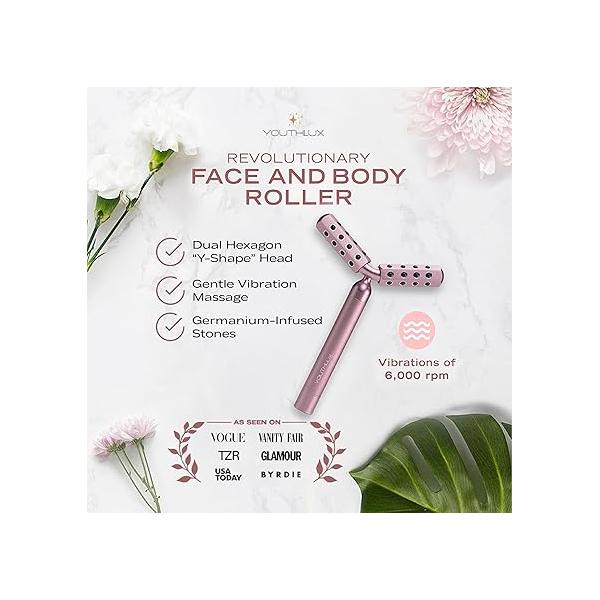 Revolution Roller - Germanium Stone Uplifting Face/Body Beauty Massage Tool/Roller/Wand for Skin Tightening/Firming, De-Puffing, Anti-Aging (Rose Gold)