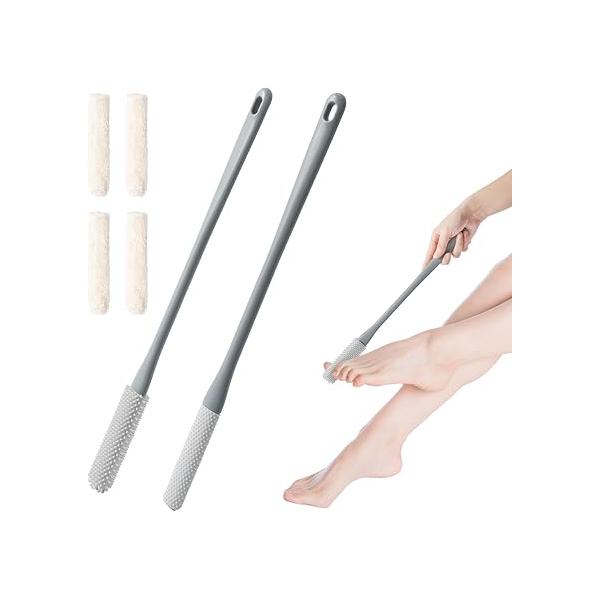 Shower Foot Scrubber Brush,Foot in Shower,15.7" Toe Cleaning Brush with 4 Reusable Drying Covers,Long Handle Bristles Lotion Applicator,No Bending Down Skin Exfoliation Scrub Brushes