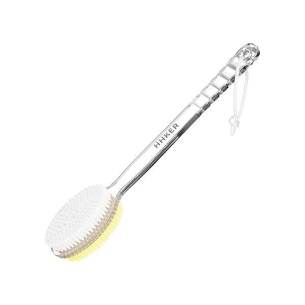 HHKER Shower Brush with Long Handle, Soft Nylon Body Brush, Back Scrubber for Shower, Gentle Exfoliation and Improved Skin Health, Suitable Men Women (Transparent Handle)
