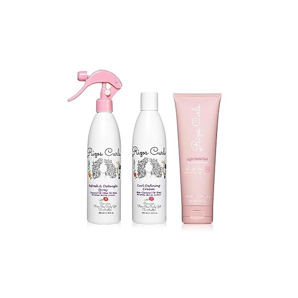 Rizos Curls Styling Starter Kit, Refresh and Detangle Spray & Curl Defining Cream Light Hold Gel Bundle, Enhance Define Curls, Add Volume Hold, Frizz Control Shine