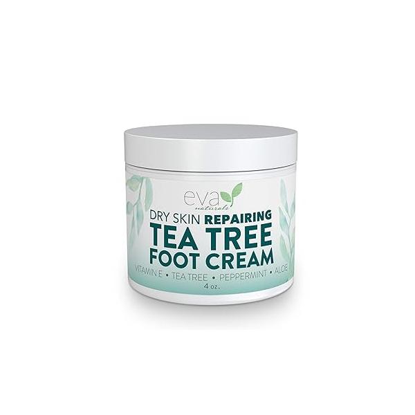 Eva Naturals Tea Tree Foot Cream - Lotion with Peppermint, Menthol and Spearmint Soothing Treatment for Dry Cracked Heels Feet