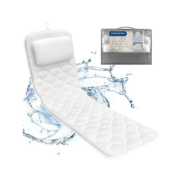 Full Body Bath Pillow, Spa Pillows for Tub Neck and Back Support, Luxury Pillow with Laundry Bag, Bathtub Accessories Women Relaxing