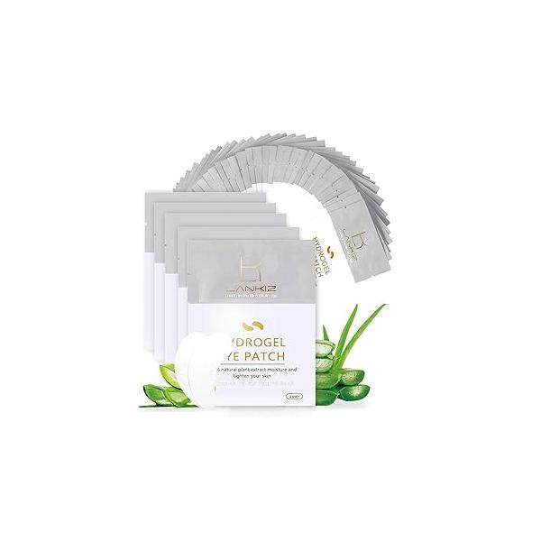 LANKIZ 100 Pairs Under Eye Gel Pads for Lash Extensions, 100% Natural Plant Extract, Collagen Hydrogel, Lint-Free, Moisturizing, Reduces Dark Circles and Puffiness