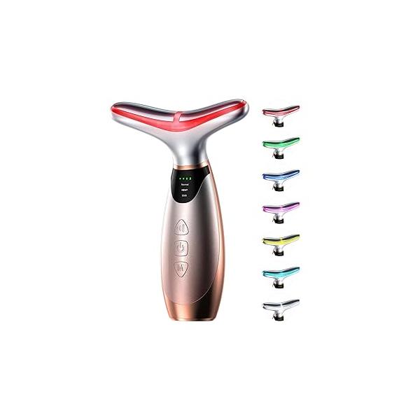 Facial Massager, 7 Colors Red Light Therapy for Face and Neck, Lift Device with 113°F Heating Vibration Multi Skin Care