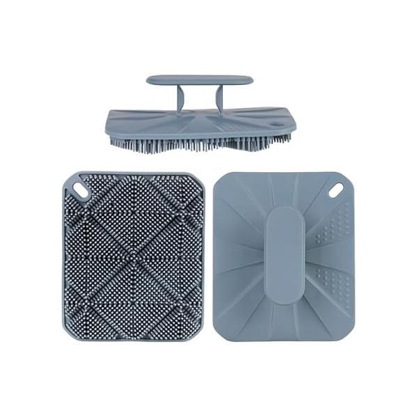 Food-Grade Soft Silicone Body Scrubber Shower Brush Handheld Cleansing Skin Brush,Gentle Exfoliating and Lather Well,Long-Lasting & Easy to Clean(Grey)