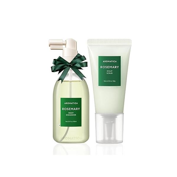 AROMATICA Rosemary Root Enhancer And Scalp Scrub Set - Water Spray Exfoliator For Dry Treatment, Refresh Your Hair with Oil Care, scalp treatment set