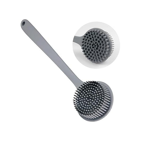 Silicone Back Scrubber for Shower Bath Body Brush with Long Handle (Gray)
