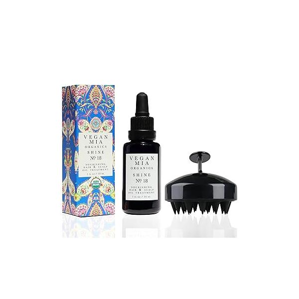 USDA Organic Hair Oil Treatment for Intense Nourishment, Dry Scalp Relief, and Growth Promotion - Silicone Head Massager Relaxation Exfoliation