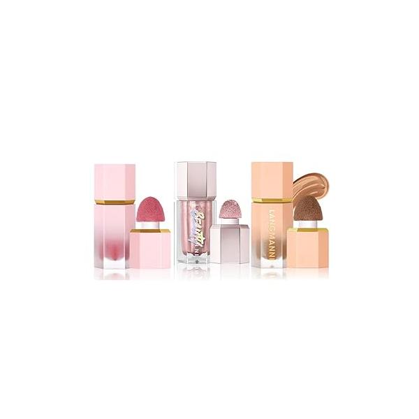 URQT Highly Pigmented Liquid Contour - Built-in Sponge Tip Sculpted Complexion Wand With Long Lasting Natural Buildable Highlighters and Bronzer (Contour+Blush+Highlighter)