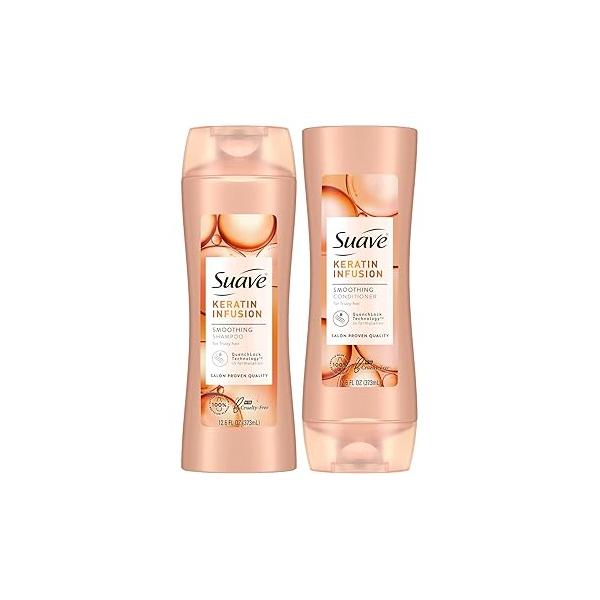 Suave Shampoo and Conditioner Set, Keratin Infusion, Smoothing - Hair Treatment & Detangler, 48H Frizz Control, Anti-Frizz Products, 12.6 Oz Ea (2 Piece Set)