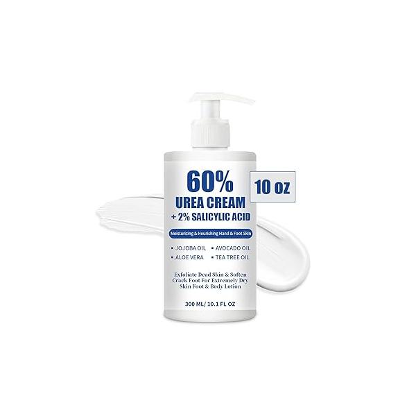 Urea Cream 60% plus 2% Salicylic Acid for Feet Maximum Strength - Lotion For Dry Cracked Elbows Knees Heels Hands, Hydrates Foot Care Softening and Moisturizing, Callus Remover 10.1oz