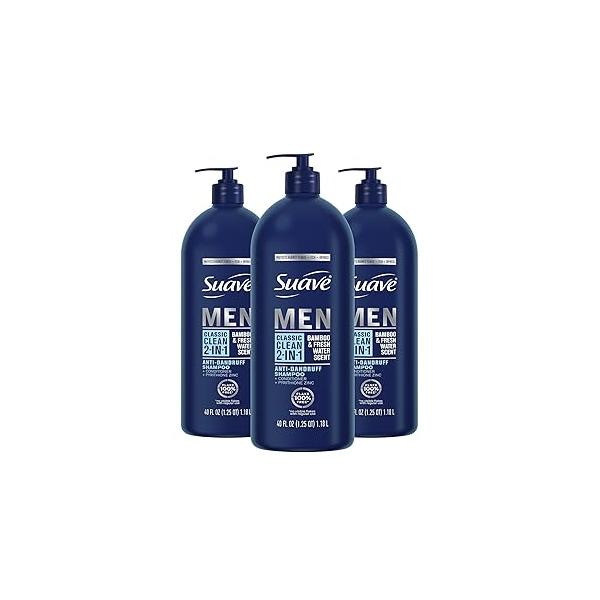 Suave Men 2 in 1 Anti Dandruff Shampoo and Conditioner, Classic Clean with Bamboo scent, 40 oz Pack of 3