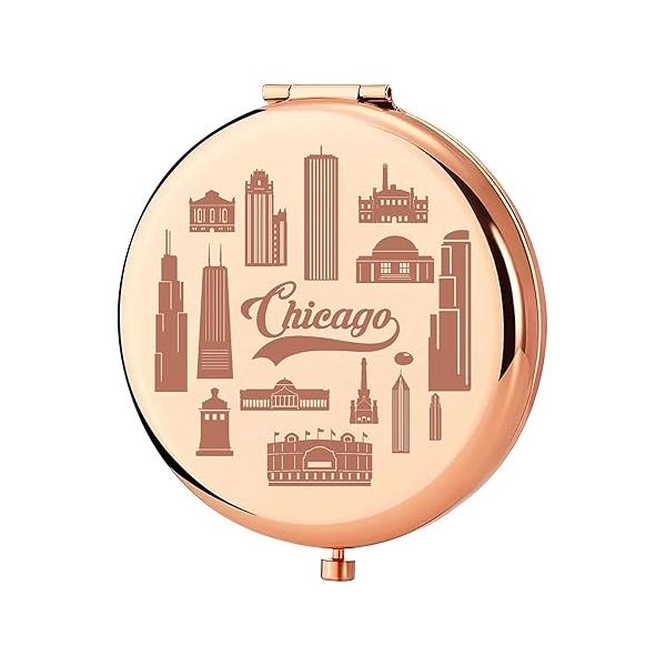 KEYCHIN Chicago Travel Pocket Mirror - Compact Makeup for Girls' Trip Gifts (Chicago-RG)