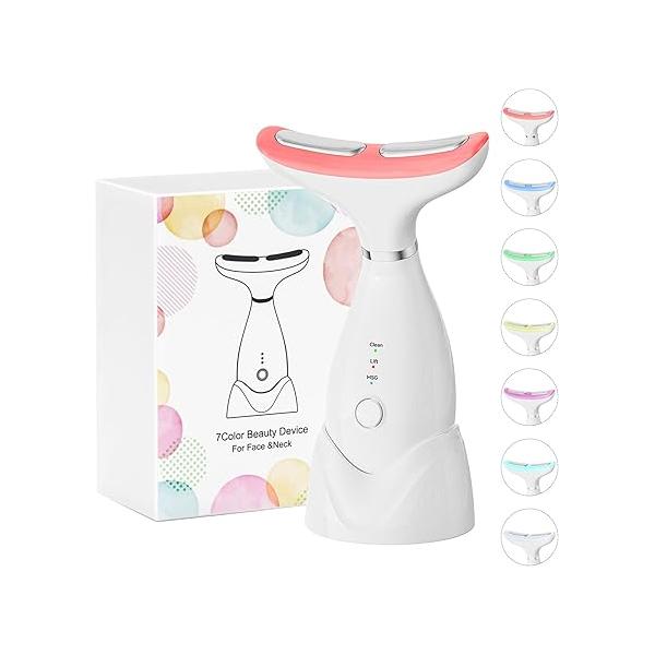 Facial and Neck Massager,7 Color LED Light Therapy for Face,Face Lift Device,Beauty Face Massager Tools Skin Care (White)