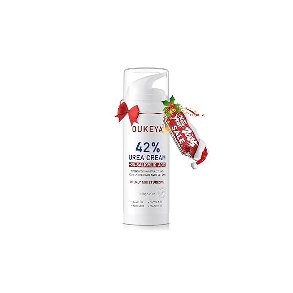 OUKEYA Urea Cream 42% plus Salicylic Acid 2% Intensive Repair Treatment for Cracked Skin on Hands, Heels, Elbows, and Lips - Relief Dry Feet Enhanced Pump Dispenser Packaging Gross wt 8.03 OZ