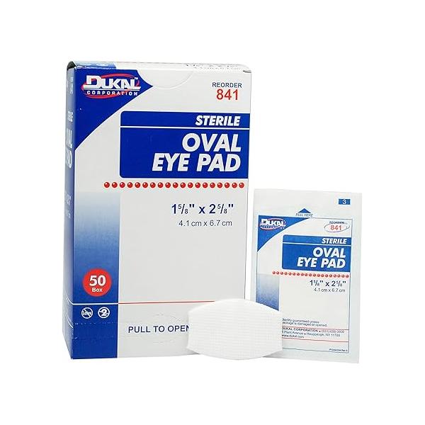 Dukal Oval Eye Pads 1 5/8 x 2 5/8. Pack of 50 Cotton for Eyes. Absorbent Sterile Protection. Easy Place tab. Individually Wrapped. Sealed Edges, 841