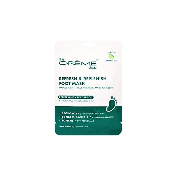 The Crème Shop Refresh & Replenish Foot Mask, Peppermint and Tea Tree Mask for Itchy Feet Relief, Antibacterial Made in Korea, Natural Deodorizer