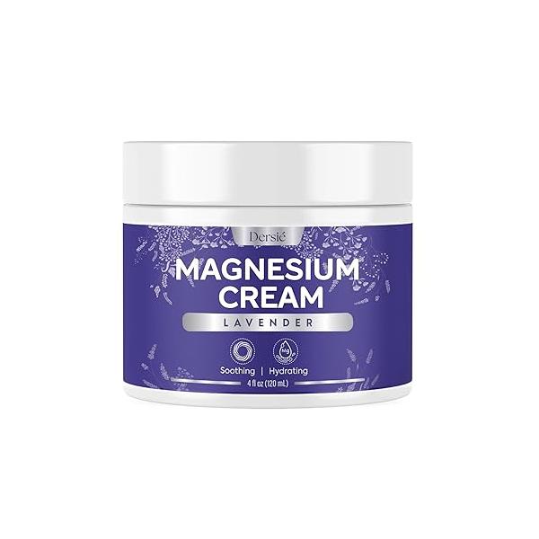 Dersie Magnesium Cream for Sleep & Leg Cramps: Soothing Lotion with Lavender, Grape Camellia Seed Oil - Hydrating Calming Men, Women and Kids (4 fl oz)