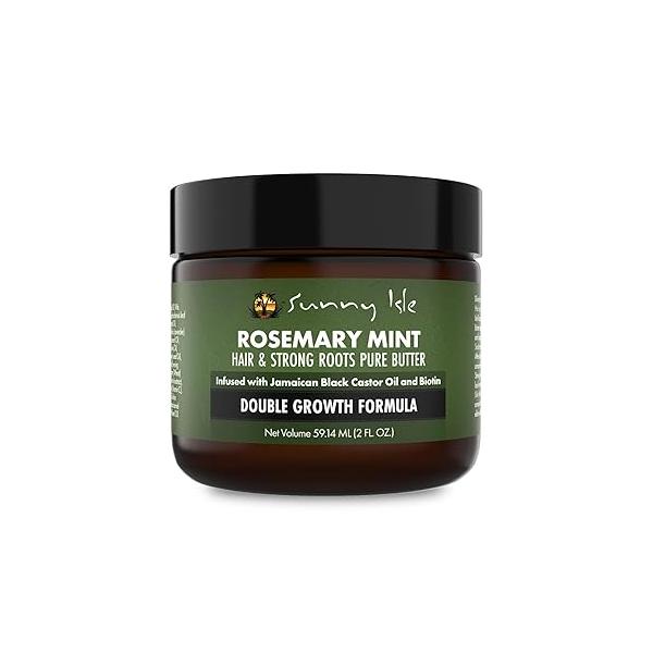 Sunny Isle Rosemary Mint Hair and Strong Roots Butter 2oz | Infused with Biotin & Jamaican Black Castor Oil Strengthen Nourish Dry Scalp, Split Ends