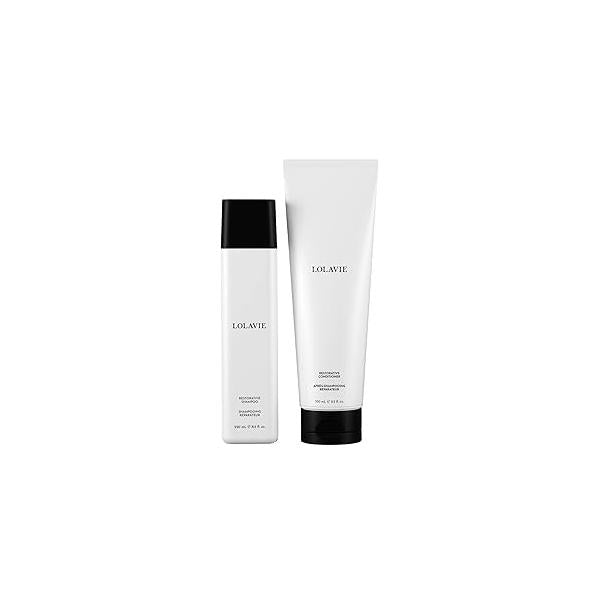 LolaVie Restorative Shampoo (8.5 oz) & Conditioner - Repairs Look of Damage, Protects from Breakage, Reduces Frizz for 12x Softer, Smoother Hair Color Safe All Types
