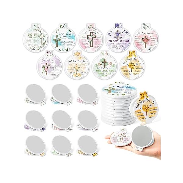 Y1tvei Bible Verse Folding Mirrors - 36Pcs Boho Christian Gifts Bulk Compact Inspirational Small Portable Round Pocket Makeup Mirror for Purse Church Party Favors Women
