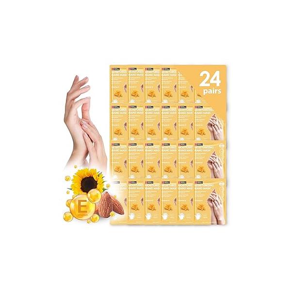 24 PK Original Derma Beauty Hand Mask Bulk Moisturizing Gloves for Dry Hands Nail Care Essential, Best Mother's Day Gift Idea, Self Women (Shea Butter + Avocado)