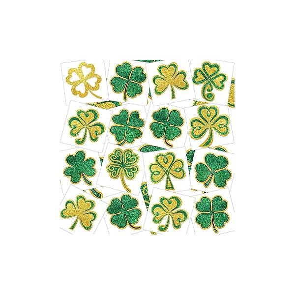 St. Patrick's Day Temporary Tattoos Shamrock, Glitter Tattoos, Shamrock Fake Tattoo Stickers for Green Lucky Flash Clover Art Make up Deco Irish Party Favors 36Pcs