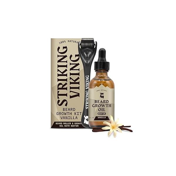Striking Viking Beard Growth Oil with Biotin - 2 Fl Oz, 1 Pack, Sandalwood Thickening, Conditioning Serum for Men Argan & Jojoba Facial Hair