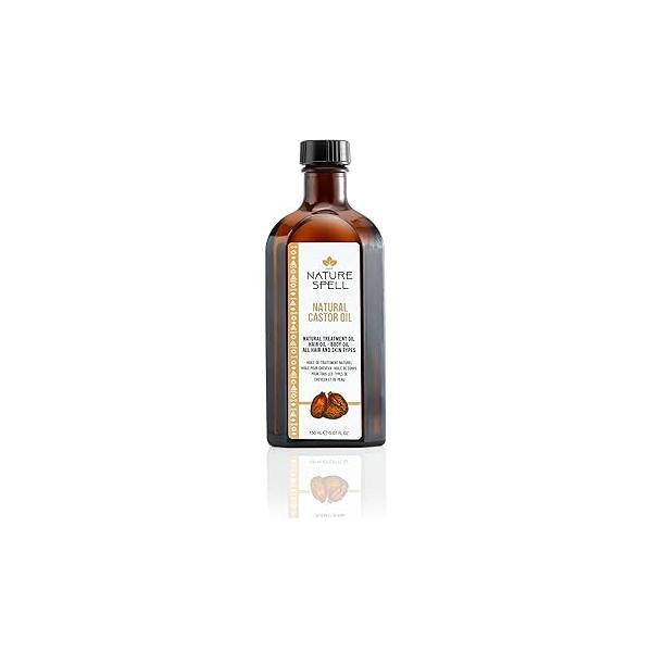 Nature Spell Cold Pressed Castor Oil, Pure Oil for Hair Growth, Works Eyelashes, Eyebrow, and Skin, 5.07 FL Oz