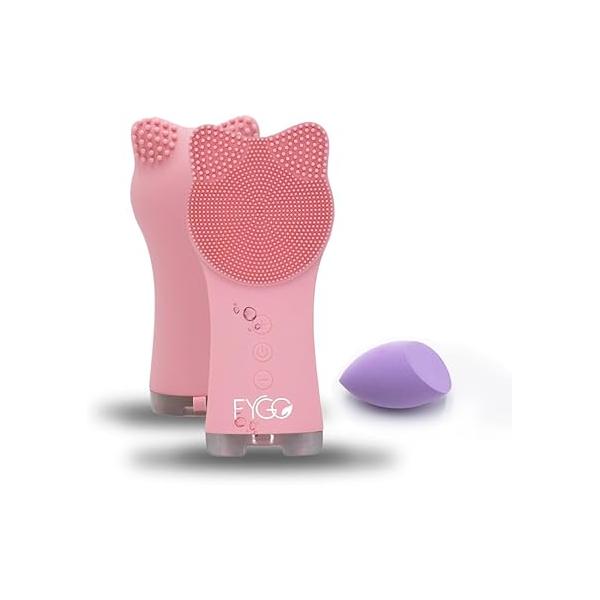 Facial Cleansing Brush - Rechargeable Electric Scrubber & Exfoliator Waterproof Soft Silicone for Deep Cleaning Exfoliating 6 Mode Vibrating Massaging Face Wash Pink