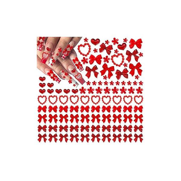 RODAKY 500PCS Red Bows Heart Nail Charms Valentine's Day Mini Flowers Charm for Nails Flatback Decorations Cute Jewels Women Manicure DIY Art Design Crafts