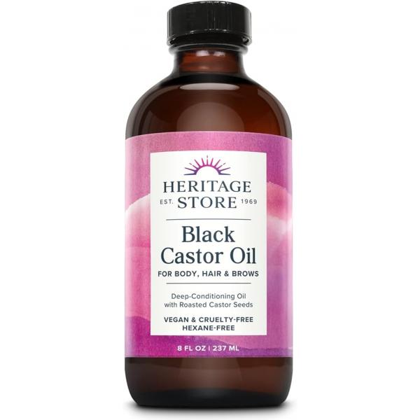 HERITAGE STORE Black Castor Oil Nourishing Hair Treatment - Deep Hydration for Care, Skin Lashes and Brows Great Locs Natural Hair, Traditionally Roasted, Vegan, Hexane Free, 8oz