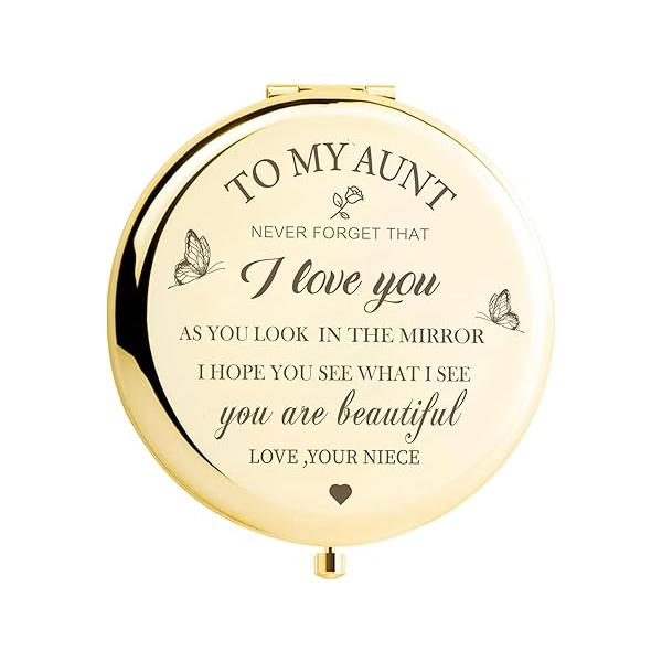 Aunt Gifts from Niece,Gold Compact Mirror for Aunt,Aunt Birthday Gift Ideas, Rose Gold Makeup Aunt, Birthday, Christmas,Mother’s Day Present